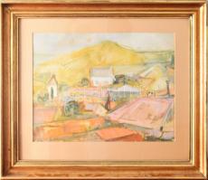 Nagy Imre László (1928-1997): Tihany. Tempera, papír, jbl.: Nagy I L 56 Tihany. 37,5x48,5 cm. Dekora...