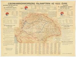 1922 Csonkamagyarország falinaptára az 1922. évre. Összeállította és kiadta: Radenich György. Bp., Magyar Földrajzi Intézet Rt. Irredenta Magyarország-térkép és naptár, magyar, német és angol nyelven. Hajtva, szakadásokkal, több helyen javított, 62x46 cm