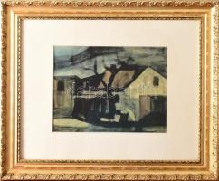 Gerő András (1936-): Falusi utca. Akvarell, papír, jelzés nélkül, hátoldalán Képcsarnokos etikett, r...