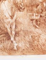 Rádóczy Gyarmathy Gábor (1943-): Vadászlovaglás. Rézkarc, papír, jjl.: Rádóczy Gyarmathy Gábor; jk.:...