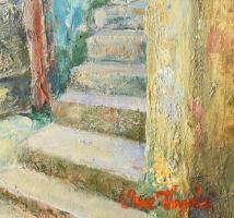 Vincze Angéla: Görög udvar. Olaj, kartonra kasírozott vászon, jjl.: Vincze Angéla. 40x50 cm, keretez...