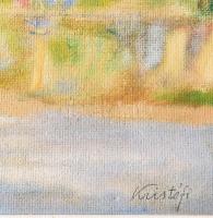 Kristófi János (1925-): Nagyvárad Városháza. Olaj, farost, jjl.: Kristófi; hátulján autográf felirat...