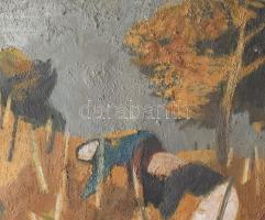 Scholz Erik (1926-1995): Betakarítás. Olaj, vászon, jbl.: Scholz. 60x80 cm, keretezett, jó állapotú,...