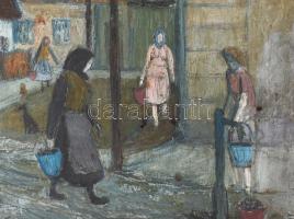 Czene Béla (1911-1999): Utcai kút. Olaj, vászon, jbl.: Czene Béla 1969 Szolnok; hátulján Képcsarnoko...