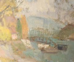 Tallós Ilona (1918-1991): Folyópart. Olaj, vászon, jbl.: Tallós. 60x80 cm, keretezett, jó állapotú