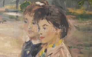 Balogh András (1919-1992): Iskolás leányok. Olaj, vászon, jjl.: Balogh; hátulján Képcsarnokos etiket...