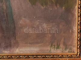 Jakuba János (1909-1974): Kaszáló. Olaj, vászon, jjl.: Jakuba. 60x80 cm. Dekoratív, sérült fakeretbe...