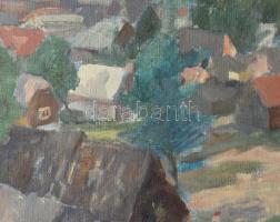 Jakuba János (1909-1974): Házak. Olaj, vászon, jjl.: Jakuba. 60x80 cm, keretezett, jó állapotú