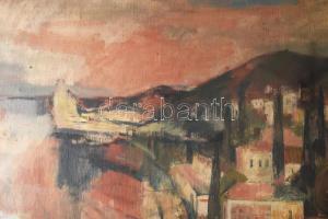 Sarkantyu Simon (1921-1989): Táj. Olaj, vászon, jbl. Sarkantyu 1959; hátulján Képcsarnokos etikett, ...