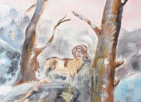 Olvashatatlan jelzéssel: Muflon. Olaj, farost, jjl.: olvashatatlan. 50x60 cm, keretezett, jó állapot...