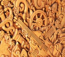 Ferencz Béla (1922- ): Gellért Hotel montázs. Fafaragás, jjl.: California Béla Ferencz 91. 113x80 cm...