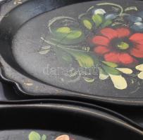 6 darab festett orosz tálca, 19,5x16,5 cm