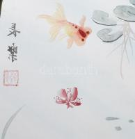 4 darab festett kínai falidísz kép, 32x16 cm