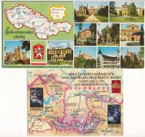 19 db MODERN magyar és külföldi térképes képeslap különböző méretben / 19 modern Hungarian and others map postcards in mixed size