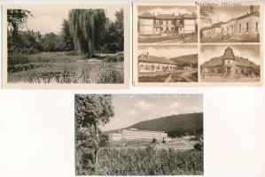 Tatabánya - 8 db MODERN képeslap: gyógyszertár, Szociális Otthon, Turul emlékmű, Halászkert, új lakó...