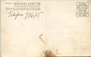 Budapest XIV. Boldog Kert vendéglő, belsőkert, előkert, terasz Halasmedence, étterem belső. Erzsébet...