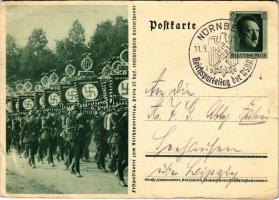 Deutschland Erwache! Festpostkarte zum Reichsparteitag / "Germany, wake up!" Nuremberg Rally. NSDAP German Nazi Party propaganda, swastika; 6 Ga. Adolf Hitler + "Reichsparteitag der NSDAP Nürnberg 11. 9. 1937" (EB)