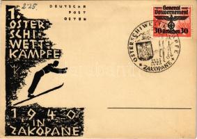 1940 1. Oster-Schi-Wettkämpfe in Zakopane (Deutsche Post Osten) / Ski event held in Zakopane, winter sport + &quot;General Gouvernement&quot; eagle/swastika stamp + &quot;Osterschiwettkämpfe Zakopane&quot; So. Stpl. (EK)