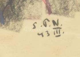 Nolipa István Pál (1907-1986): Tanulmányfej, 1943. Szén, kréta, papír. Jelzett, hátoldalán autográf ...