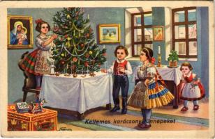 1941 Kellemes karácsonyi ünnepeket! Magyar gyerekek / Christmas greeting, Hungarian folklore s: Nemes (EK)