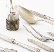 Antik evőeszközök, eszközök, filter, olló, bicska, kés szett, stb