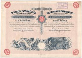 Budapest 1926. Borsodi Szénbányák Részvénytársaság 10 részvénye egyenként 10P-ről, szárazpecséttel + levél 1947-ből T:VF