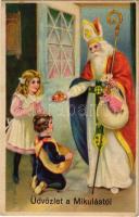 Üdvözlet a Mikulástól / Saint Nicholas greeting, litho (EK)