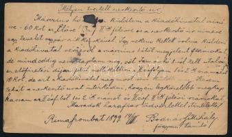 1899 Rimaszombat, az Előre c. ifjúsági folyóirat szerkesztőségének Kiskunfélegyházára címzett panasz...