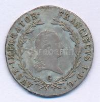 1823G 20kr Ag "I. Ferenc" Nagybánya T:VF patina Hungary 1823G 20 Kreuzer Ag "Franz I" Baia Mare C:VF patina Huszár: 1977., Unger III.: 1379.c, Adamo C32