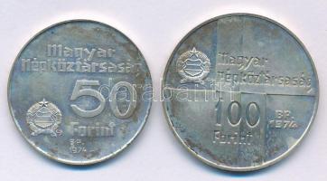 1974. 50Ft Ag + 100Ft Ag "50 éves a Magyar Nemzeti Bank" érmepár, eredeti "MNB" ...