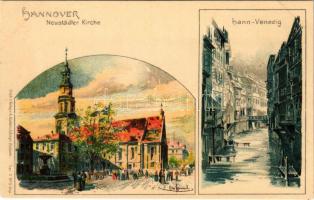 Hannover, Neustädter Kirche, Venedig / church, canal. Druck u. Verlag v. A. Harbers & Brager Art Nouveau, litho