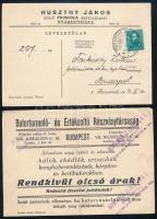 cca 1930 Bútortermelő- és Értékesítő Rt. Budapest reklámlap + 1934 Huszthy János faiskola, szőlő- és kertgazdaság Nyáregyháza fejléces üzleti levelezőlap, Farkasdy Zoltán festőművésznek címezve