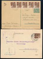1946 2 db levelezőlap a 6. és 7. díjszabásból 400P és 2000P Tlp.I. és 5 x Tlp.I. bélyegekkel