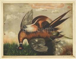 Jelzés nélkül: Vadászkutya fácánnal. Olaj, karton,. Keretben 30x40 cm