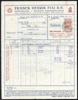 1929 Flora Első Magyar Sztearingyertya- és Szappangyár R.T. dekoratív fejléces számla
1930 Frank He...