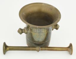 Bronz mozsár törővel, m: 13 cm, törő h: 24 cm