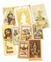 9 db régi szentkép, dekoratív (aranyozott, litho) darabokkal
