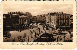 Lviv, Lwów, Lemberg; Plac Halicki / Haliczer Platz / square, shops, tram