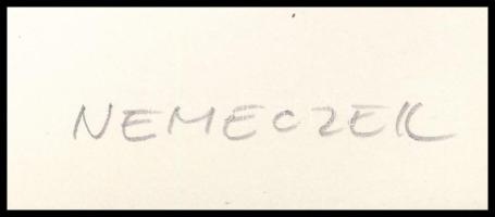 Mechthild Nemeczek-Frisch (1943-): Geometrikus kompozíció. Szitanyomat, papír, jelzett a hátoldalán....