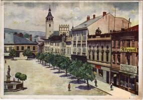 1945 Lipník nad Becvou, Leipnik; street view, church, Krenek&#039; shop (EK)