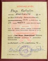 1972 Aranydiploma énektanítótól tokkal.