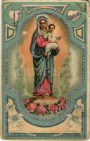 1917 Virgin Mary and Baby Jesus. Floral, litho (EB)