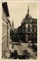 1939 Graz, Herrengasse, Tiroler Weinstube Gambrinuskeller, Zahn Atelier / street view, trams, shops. Erika Verlag