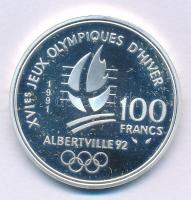 Franciaország 1991. 100Fr Ag "XVI. Téli Olimpia - Albertville 1992 - Jégkorong" T:PP folt,...