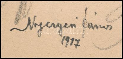 Nyergesi János (1895-1982): Útkanyar, 1917. Szén, kréta, papír, jelzett. Lapszéli apró foltokkal, 24...