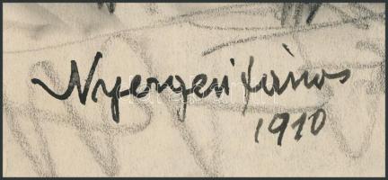 Nyergesi János (1895-1982): Aratók, 1910. Szén, papír, jelzett. 24,5x33 cm