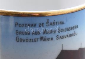 "Üdvözlet Mária Sasvárról" emlékbögre. A Hétfájdalmú Szűz Mária kolostor és templom ábrázo...