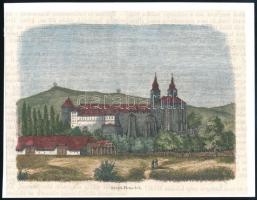 cca 1860 Balatonfüred, Szent Benedek (rendi kolostor) színezett fametszet 15x12 cm