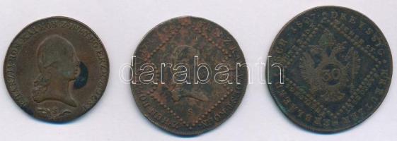 1800S 6kr Cu "I. Ferenc" + 1807S 15kr Cu "I. Ferenc" + 1807S 30kr Cu "I. Ferenc" T:VF,F