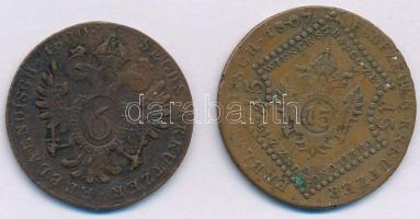 1800E 6kr Cu "I. Ferenc" + 1807E 15kr Cu "I. Ferenc" T:F